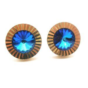 Vintage Cuff Links Volcano blue Volcano Rivoli Glass  Men Accessory Groom Gift
